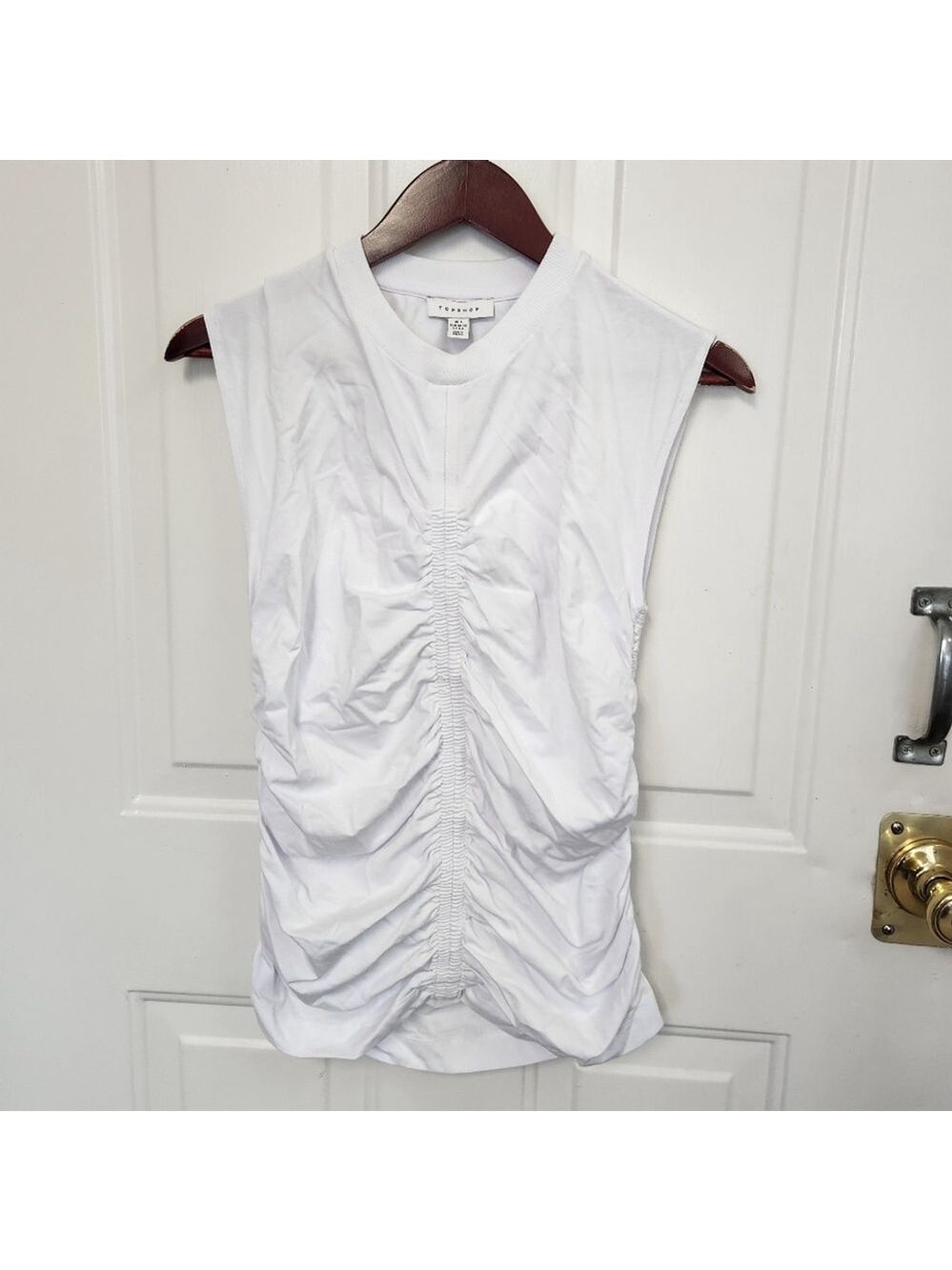 Topshop White Scrunch Sleeves Top NWOT